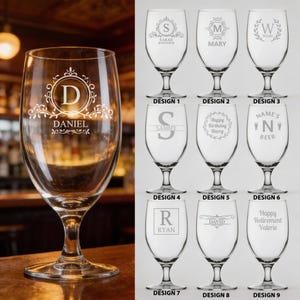Personalised Stemmed Beer Glass – Custom Craft Ale Glasses – Personalized Gifts Custom Name, Initials, Birthday & Celebration Engraved Glass