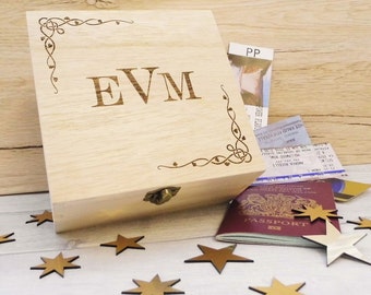 Engraved, Personalised Wooden Keepsake Box with Initials - Bespoke Wooden Boxes, Initials Gifts, Keepsake Boxes, Engraved Wooden Boxes