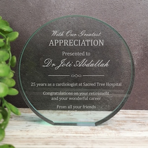 Personalised Glass Employee Award, Retirement Appreciation, For Manager, Staff, Retirement Award with Laser Engraving, Thank You Gift image 3