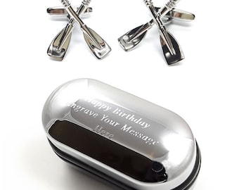 Manchetknopen met gekruiste roeiriemen en gegraveerde geschenkdoos (X2AJ037) - nieuwigheid manchetknopen, eigenzinnige manchetknopen, gepersonaliseerde doos manchetknopen