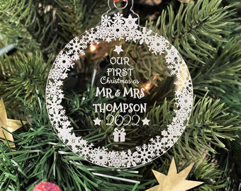 Personalised Christmas Tree Decoration Engraved Bauble Gift - Christmas Wedding, Mr & Mrs First Christmas, 1st Christmas Gifts, Just Married