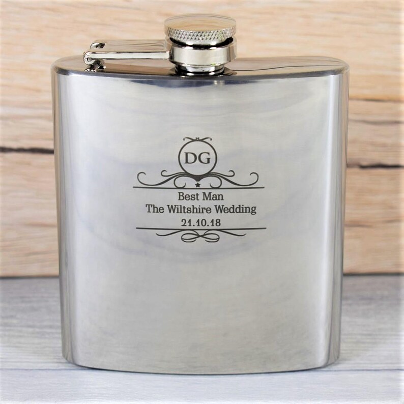 Engraved Personalised Wedding Hip Flask With Classy Label Etsy