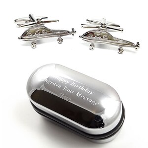 Helicopter Cufflinks (X2PSN127) & Engraved Gift Box - Novelty Cufflinks, Quirky Cufflinks, Personalised Cufflinks Box