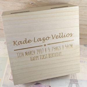 Personalised New Baby Keepsake Box - Baby Memory Box, New Baby Keepsakes, Engraved Wooden Box - 5 Sizes