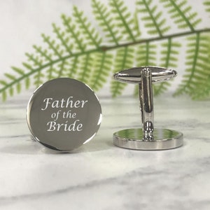 Mens Personalised Father of the Bride Wedding Day Custom Engraved ROUND Cufflinks Personalised Engraved Gift Box Available image 2