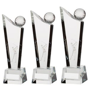 Personalisierte Crystal Golf Award Trophäe, 3D gravierte Golf Figure Trophy, KOSTENLOSE GRAVUR, 3 Größen Golf Trophy in Präsentationsbox