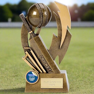 Trophée Flash de cricket, GRAVURE GRATUITE, Ajoutez votre propre logo, Trophée de batte de cricket et de balle, Trophée de cricket personnalisé - Trophée de cricket pour enfants