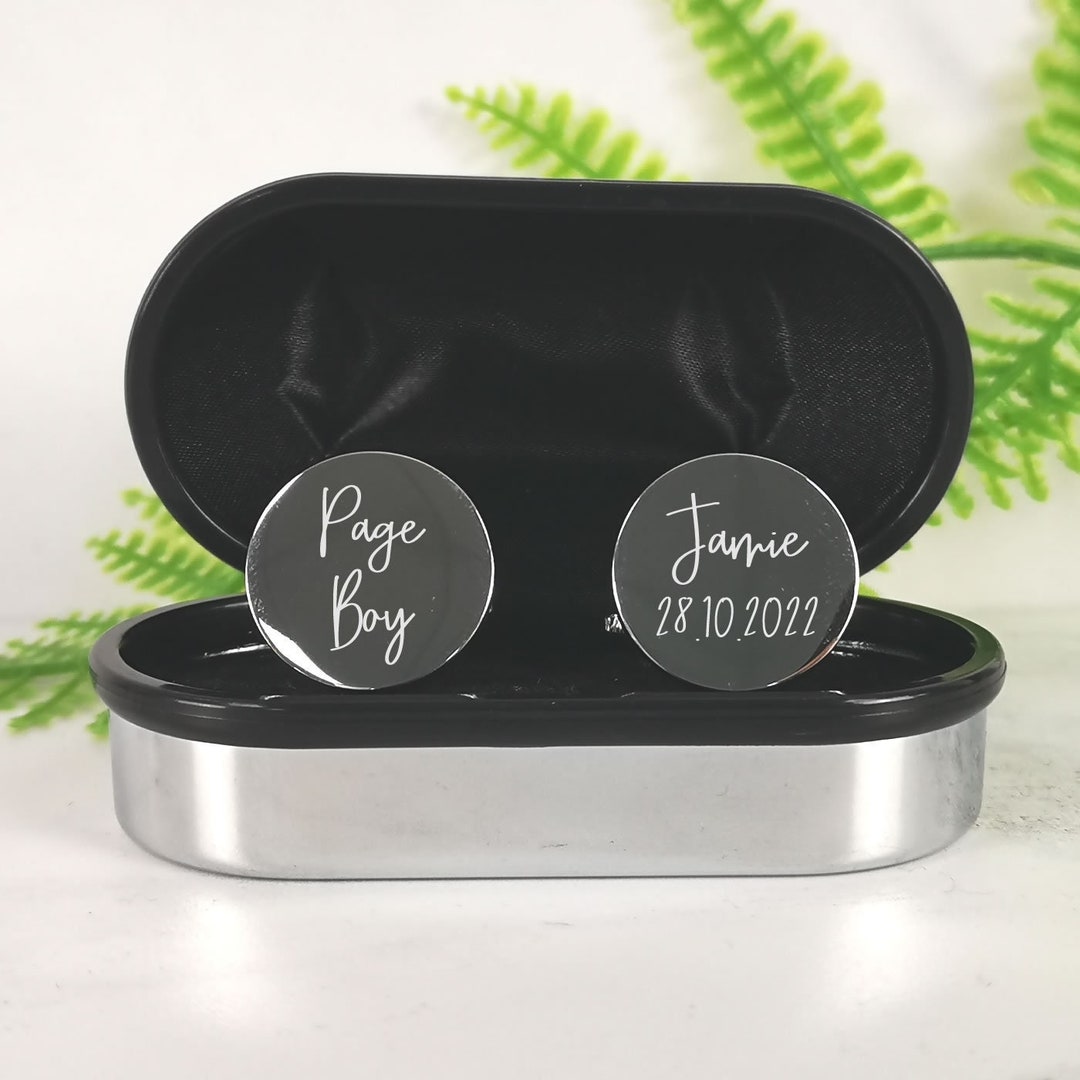 Mens Personalised Page Boy Wedding Day Custom Engraved ROUND Cufflinks