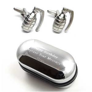 Men&#39;s Army Weapons Hand Grenade Cufflinks & Engraved Gift Box (X2PSN069) - Novelty Cufflinks, Personalised Cufflinks Box