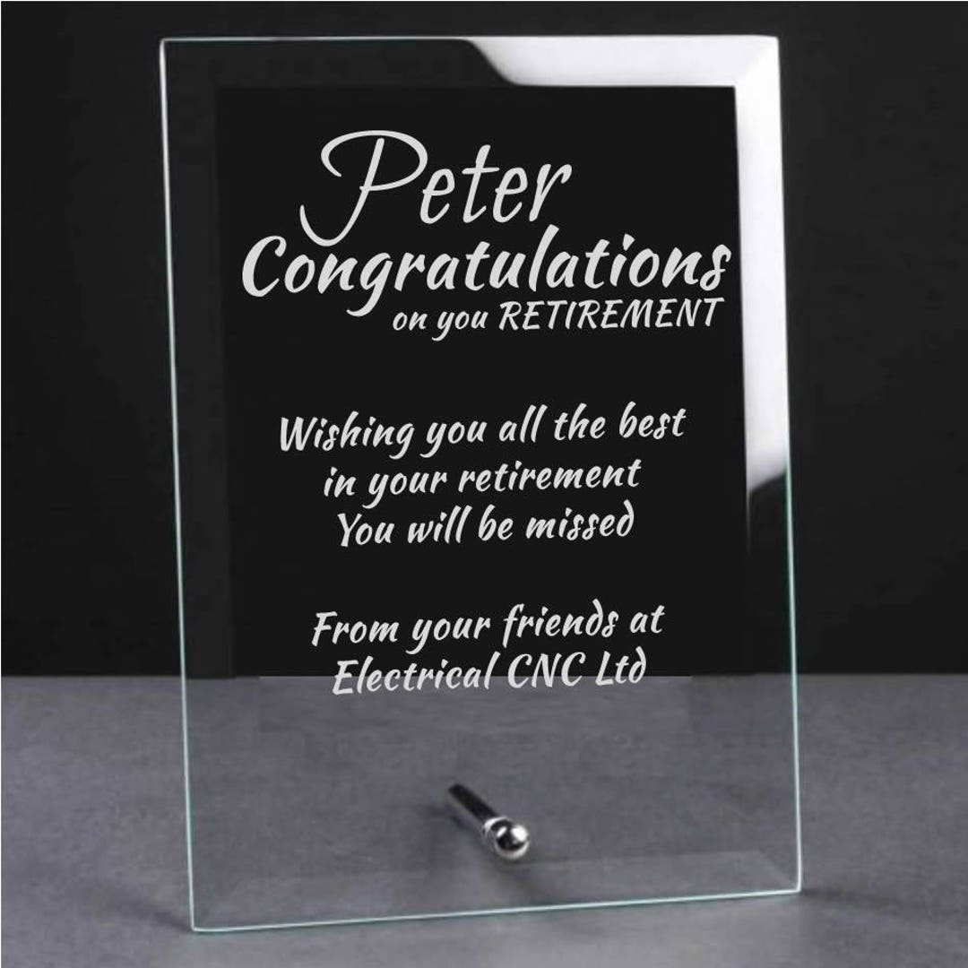 Personalised Engraved Retirement Glass Plaque Retirement or Leaving