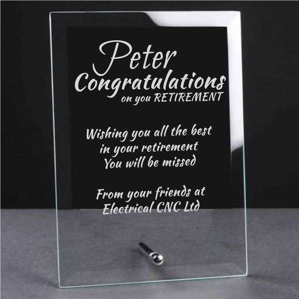 Personalised Engraved Retirement Glass Plaque - Retirement or Leaving Gift, Congratulations On Your Retirement, Sorry You're Leaving Gift