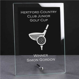 Personalised Engraved Golf Award Jade Glass Plaque Trophy Award - Sports Trophy for Golf
