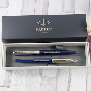 Personalised Pen Set, Engraved Pen, Royal Blue Parker Jotter Ball Pen & Fountain Pen Set, Graduation, Wedding Gift, Birthday, Christmas