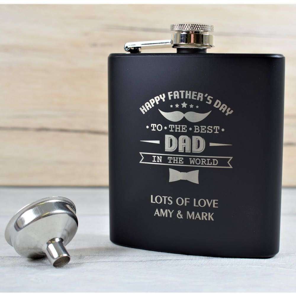 Personalized Flask Black Flask with Black Plate 6oz Custom Engraved 5oz Stainless Steel Flask Father's Day Custom Gift Flask for Dad with Engraving Best Men Flask 