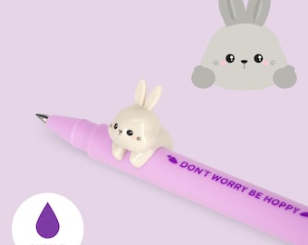 Legami Lovely Friends Purple Erasable Gel Pen - Bunny, Rabbit Pen, Cute Pen, Kids Stationery, Bunny Rabbit Pen, Gel Pens