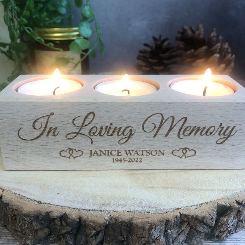 Personalised Engraved Wooden Tealight Candle Holder Memorial Etsy