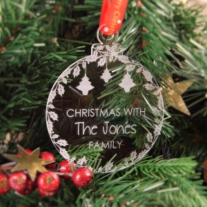 Personalised Christmas Tree Decoration Engraved Bauble Gift - Christmas Wedding, Christmas with the Family Bauble - hanging_trees_bauble