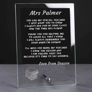 Personalised Teacher Thank You Gift Glass Plaque End of Term School Leavers Gift, Teachers Gift, School Teacher Presents Teacher Poem 画像 1