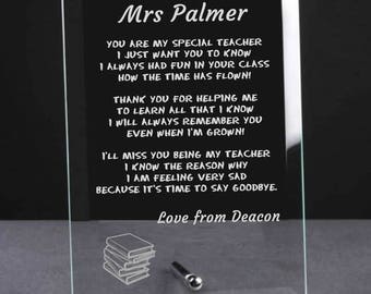 Personalised Teacher Thank You Gift Glass Plaque - End of Term School Leavers Gift, Teachers Gift, School Teacher Presents Teacher Poem