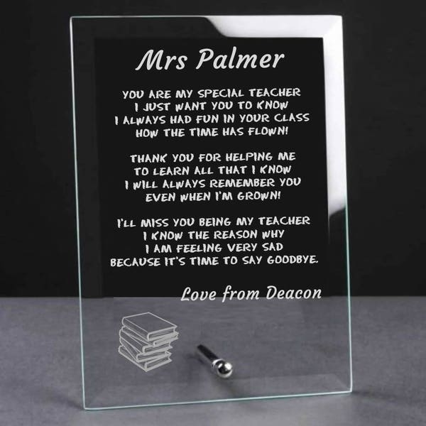 Personalised Teacher Thank You Gift Glass Plaque - End of Term School Leavers Gift, Teachers Gift, School Teacher Presents Teacher Poem