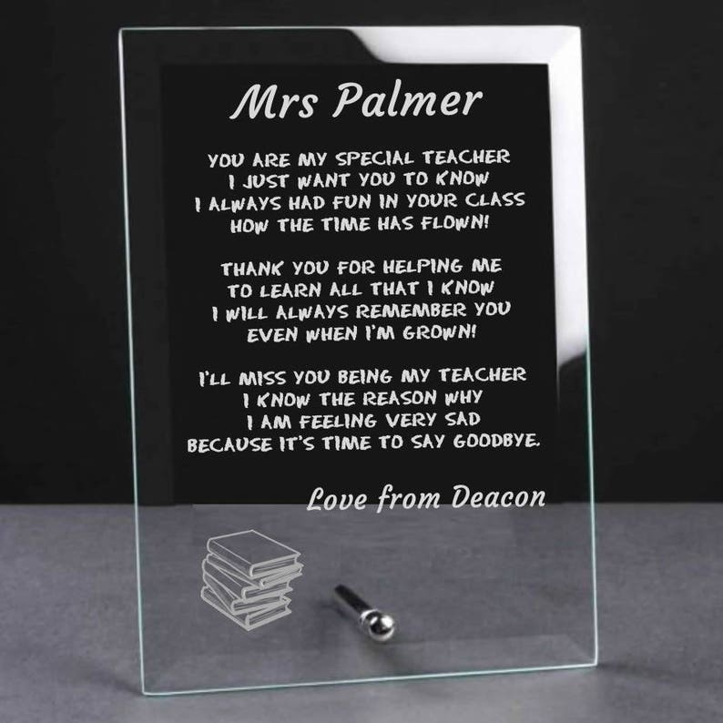 Personalised Teacher Thank You Gift Glass Plaque End of Term School Leavers Gift, Teachers Gift, School Teacher Presents Teacher Poem image 1