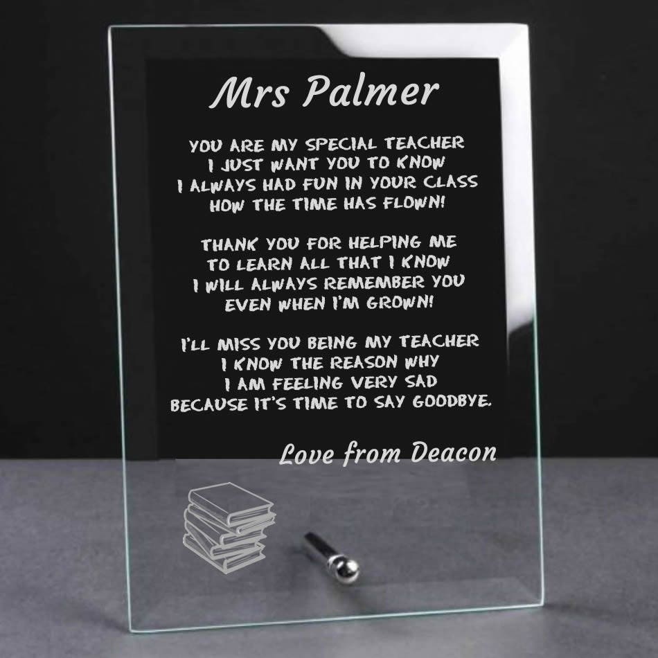 Personalised Teacher Thank You Gift Glass Plaque - End of Term School…