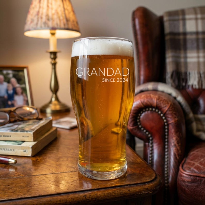 Personalised Beer Glass, Custom Beer Glass, Engraved Pint Glass, Beer Glasses, Personalized Pint Glass, Grandad Birthday Gift, New Grandad image 1