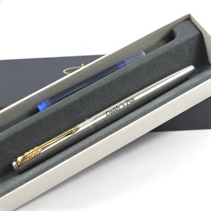 Engraved Pen, Parker Stainless Steel Gold Trim FOUNTAIN PEN - Personalised Pen, Engraved Fountain Pen, Wedding Gifts, Birthday, Business Pen