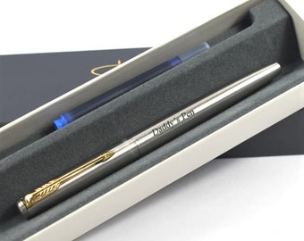 Penna incisa, Parker Acciaio inossidabile rifiniture IN ORO FOUNTAIN PEN - Penna personalizzata, stilografica incisa, regali di nozze, compleanno, penna da lavoro