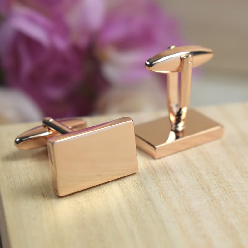 ROSE GOLD Personalised Engraved Monogram RECTANGLE Cufflinks Personalised Engraved Gift Box Available Wedding and Birthday Gift