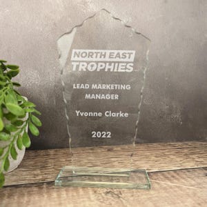 Personalised Engraved Defender Jade Glass Award Corporate Trophy Award - Company Awards Ceremony, Glass Trophy, Sports Trophies
