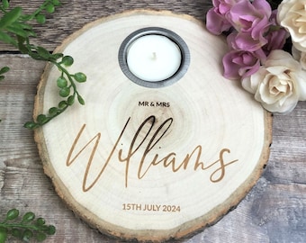 Personalised Tealight Wood Slice, Log Slice Tea Light Holder, Woodland Wedding , Rustic Wedding Decor, Home Decor, Country Wedding, Candle