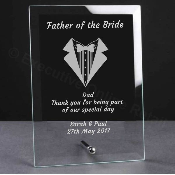 Personalised Engraved Wedding Glass Plaque - Father of the Bride Gift, Wedding Party Gifts, Glass Wedding Gifts, Father of the Bride Gift
