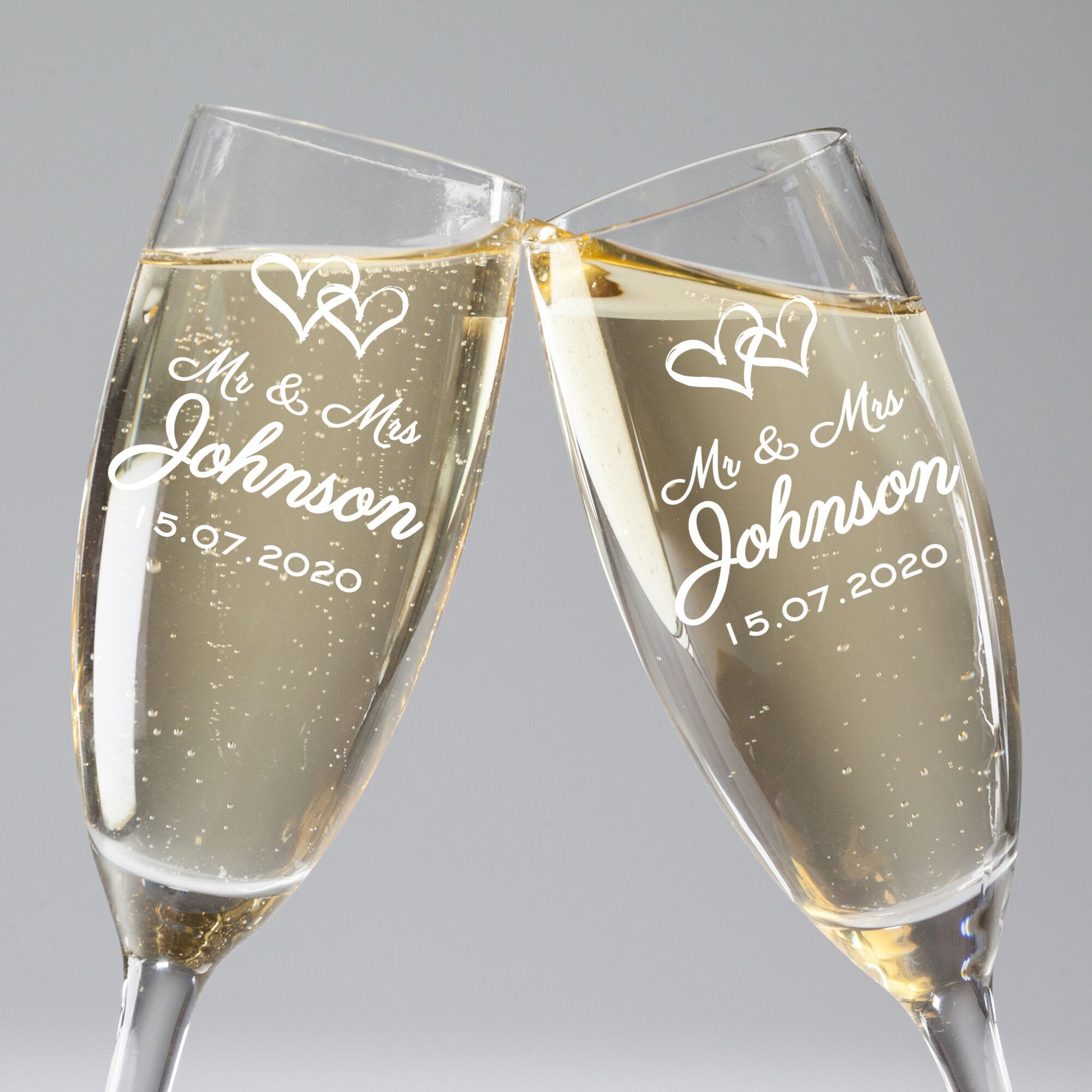 Engraved Mr & Mrs Champagne Flutes, Personalised Bride and Groom Gift…