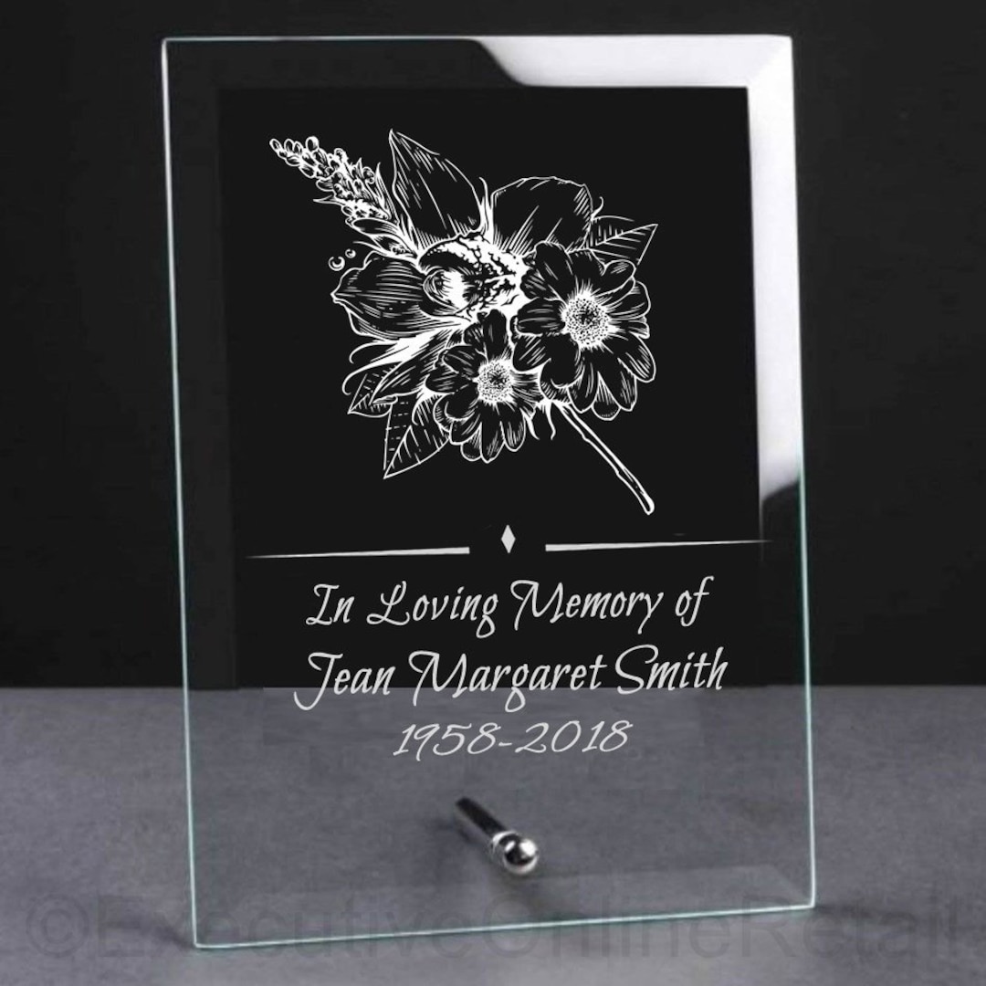 Personalised Engraved Glass Memorial Plaque Memorial Sign Grave