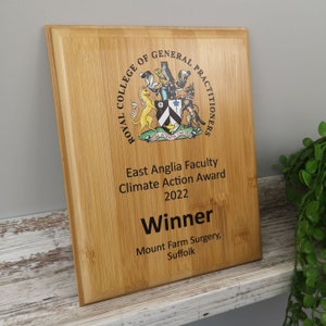 Personalised Bamboo Wooden Plaque Award Corporate Trophy Award - Company Awards Ceremony, Wooden Trophy, Sports Trophies, Full Colour Print,