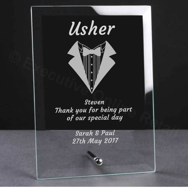 Personalised Engraved Wedding Glass Plaque - Usher Gift, Wedding Party Gifts, Glass Wedding Gifts, Usher Gifts, Wedding Usher Plaques