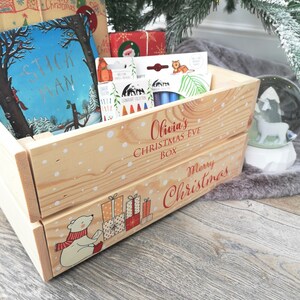 Personalised Christmas Eve Box For Children, Personalised Wooden Crate Ready To Fill With Gifts Cute Polar Bear Solid Pine Wood image 4
