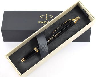 Gepersonaliseerde Parker IM zwart met gouden rand balpen, gepersonaliseerde pennen, gegraveerde Parker pennen, verjaardagscadeaus, huwelijkscadeau (1931666)