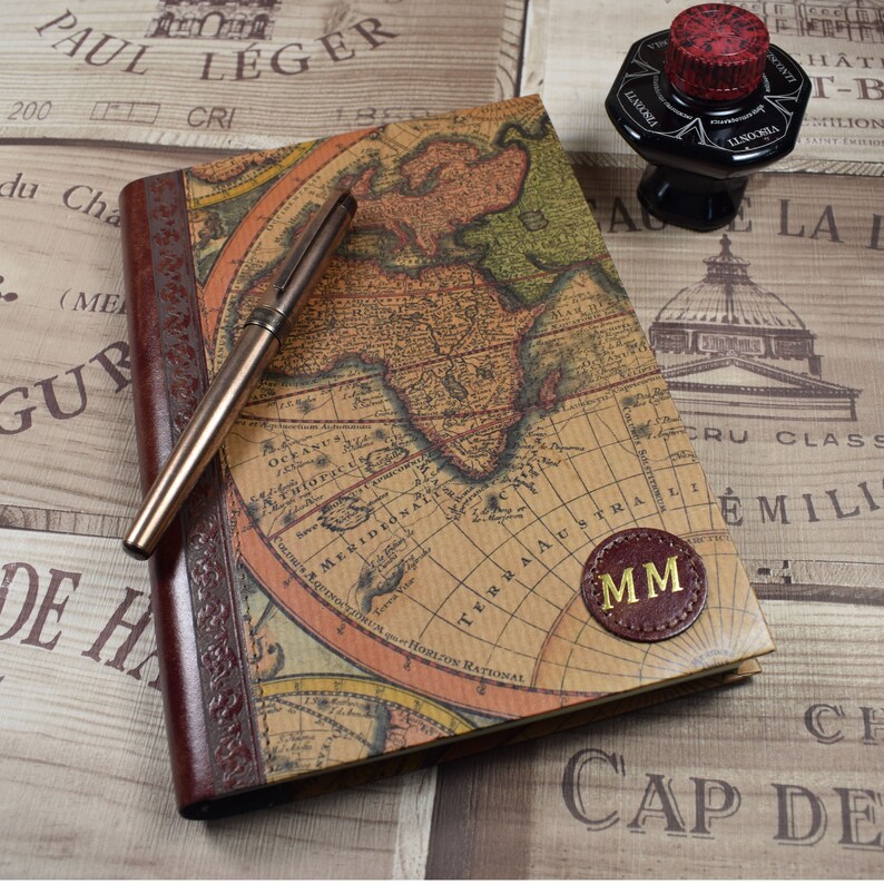 Personalised Embossed Large World Map Journal Genuine Leather Etsy UK