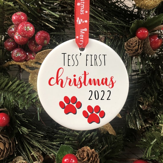 Personalised dog christmas baubles sales