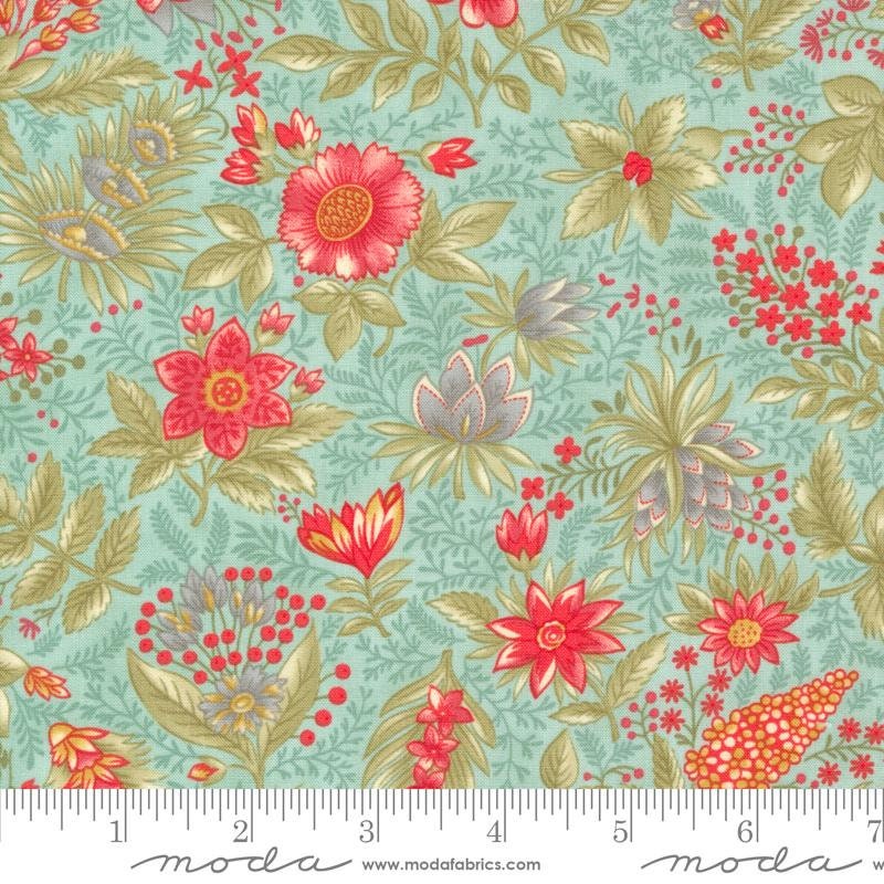 Blue & White Jacobean Floral Fabric, Vintage-style Fabric, 100