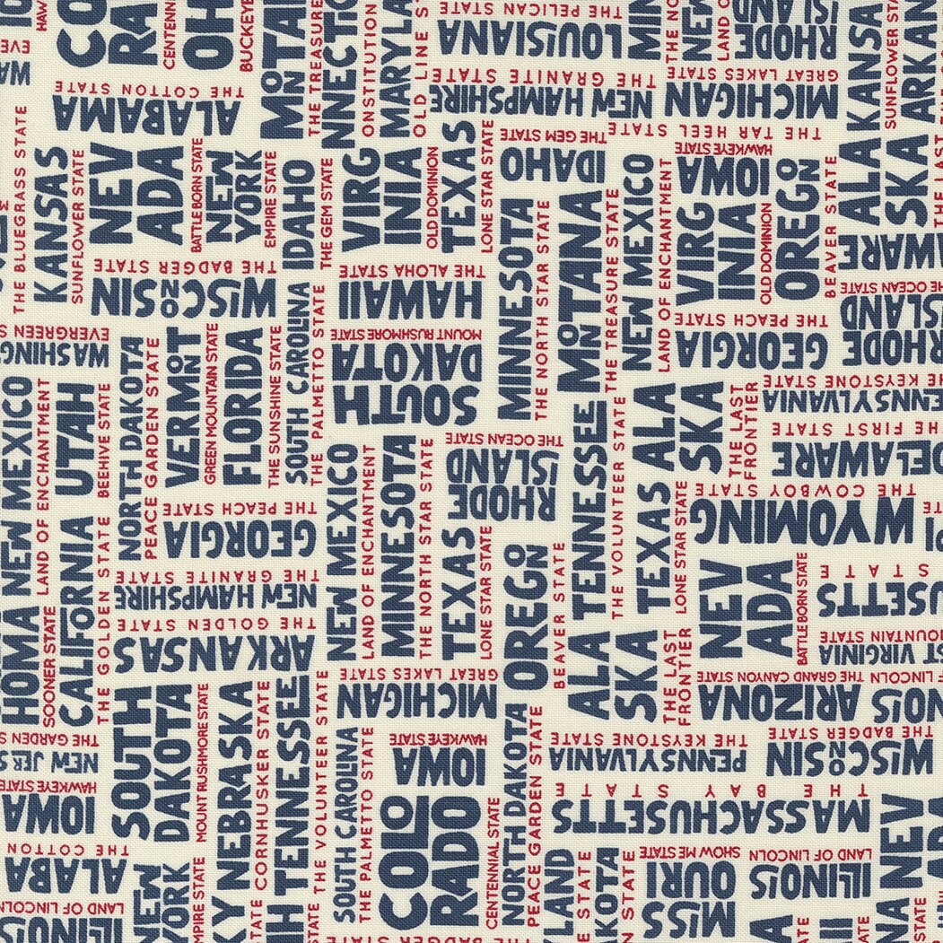 Stateside Text States Vanilla Navy by Sweetwater for Moda Fabrics, 1/2 ...