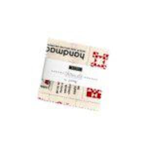 May include: A pack of 5 inch fabric squares featuring a variety of red and white patterns. The fabric squares are packaged in a white wrapper with the word "Handmade" printed on it.