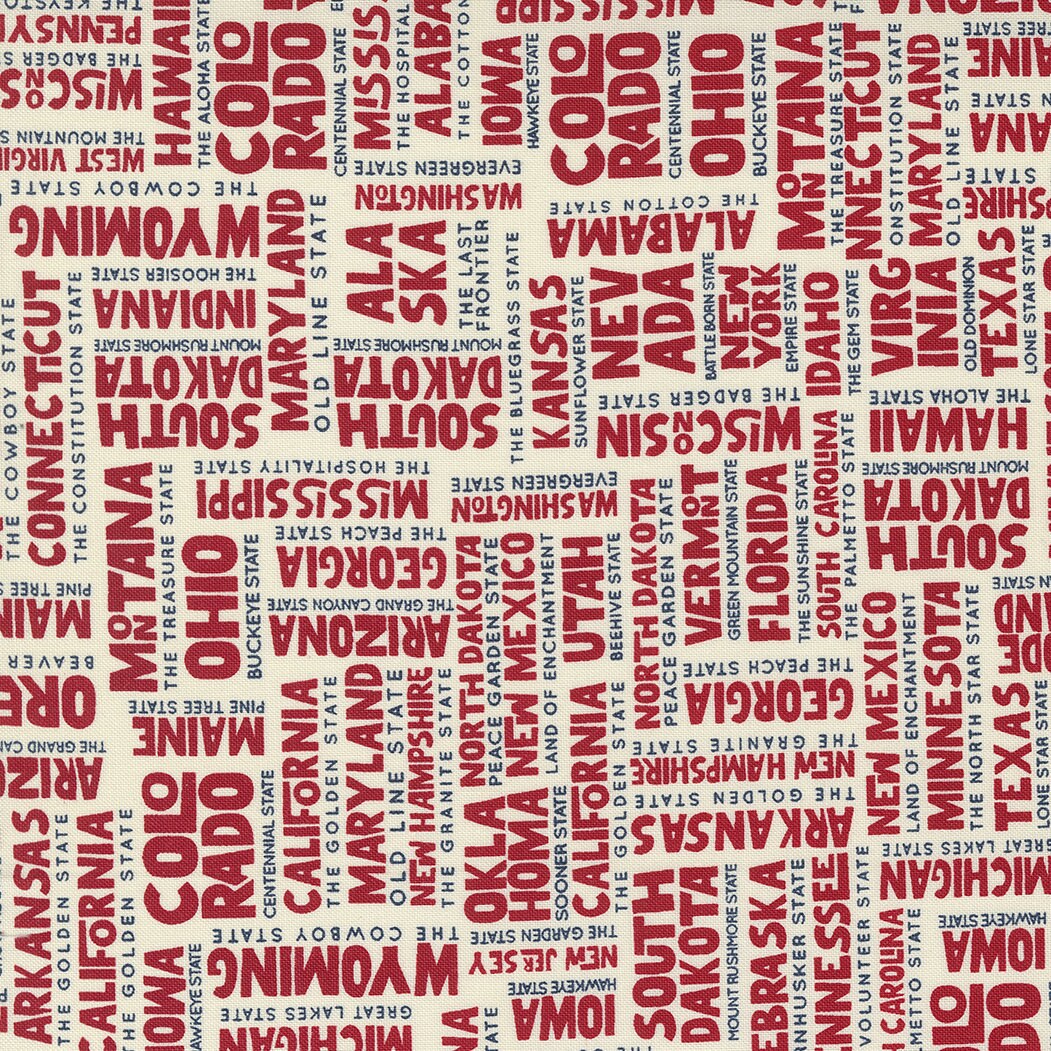 Stateside - Text States Apple Red by Sweetwater for Moda Fabrics, 1/2 ...