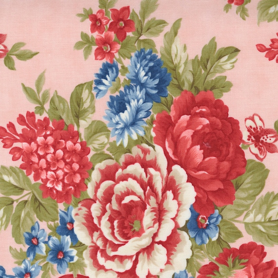 Fabric is sold in 1/2 yard increments and cut continuously Minick & Simpson 14920-12 Belle Isle Red Cabbage Roses