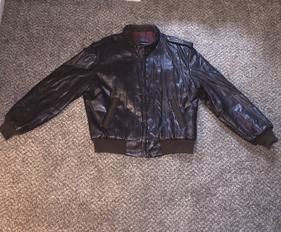 Vintage members only brown leather bomber jacket c