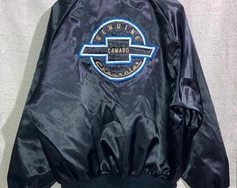 Vintage Camaro Genuine Chevrolet Bowtie Black Satin Nylon Bomber Jacket Men’s M Medium West Ark New Muscle Car