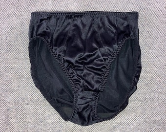 Victoria’s Secret Satin Second Skin Panties Small Black Vintage Bikini Shiny Sissy High Waist High Cut Legs