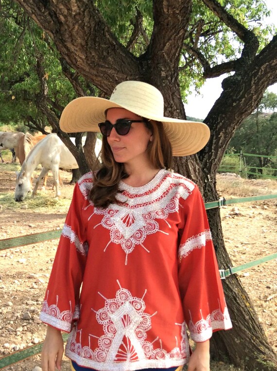 1970 Vintage Mod Psychedelic Red Tunic